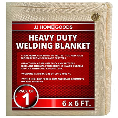 JJ CARE Welding Blanket - 850GSM 6ft x 6ft Heavy Duty Welding Blankets Fireproof with Brass Grommets, Fiberglass Welding Curtain, Fire Retardant Welders Blanket, Welding Shield